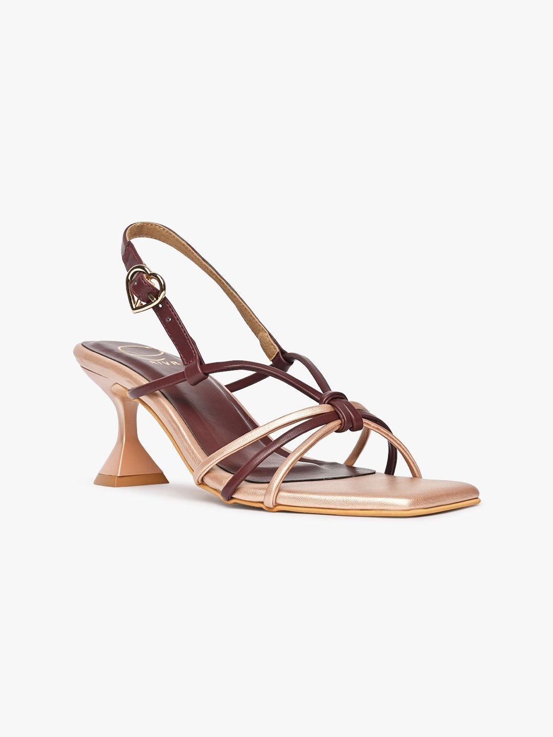 

RIVR Twisted Knots Open Toe Slim Heels, Tan