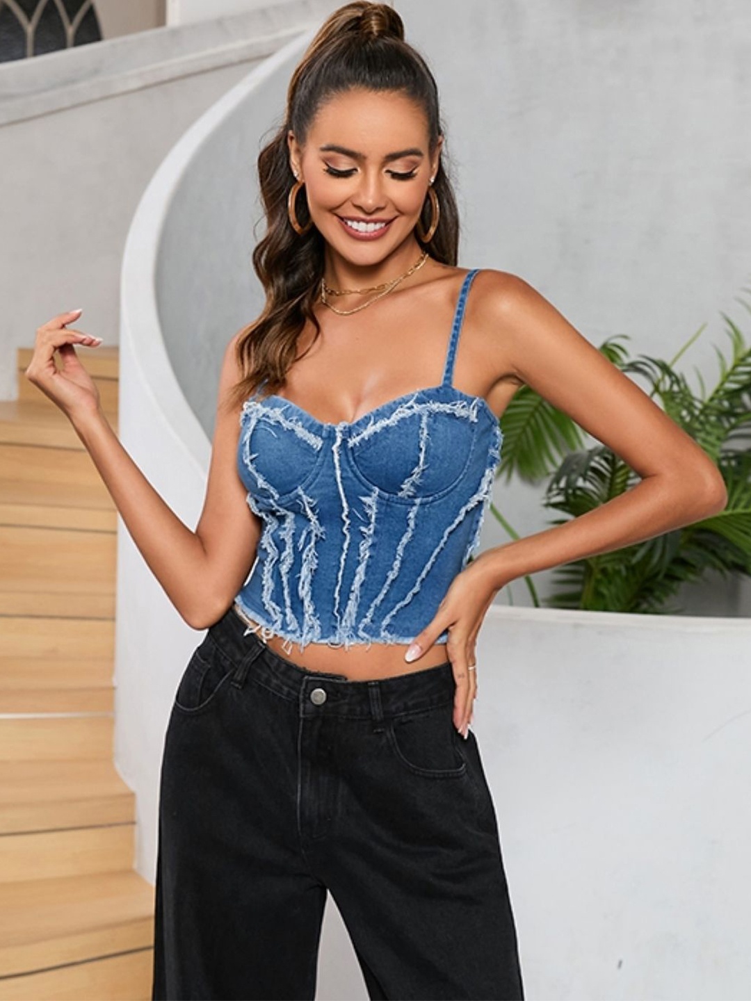 

Stylecast X KPOP Striped Bralette Crop Top, Blue