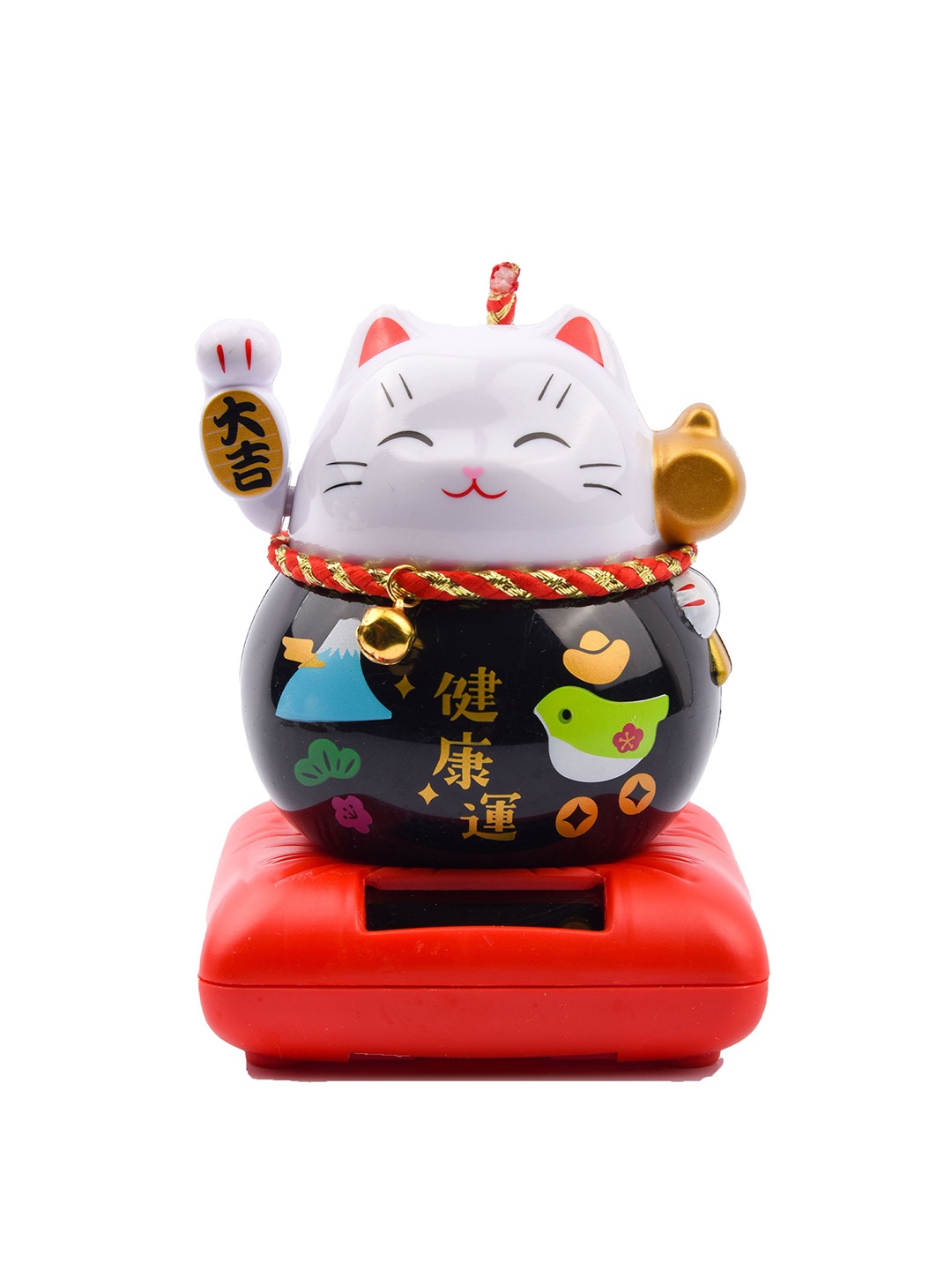 

COMICSENSE Kids Lucky Cat With Bell Waving Hand Solar Bobblehead Figures, Black