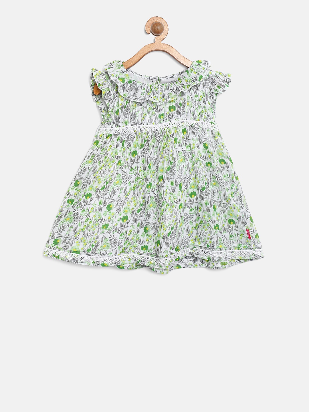 

Gini and Jony Girls White & Green Printed Fit & Flare Dress