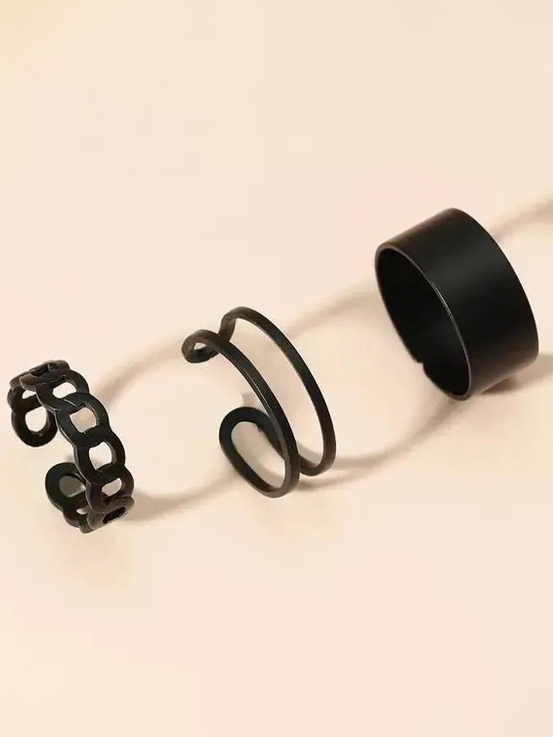 Jewels Galaxy Set Of 3 Silver-Plated Stackable Finger Rings, Black