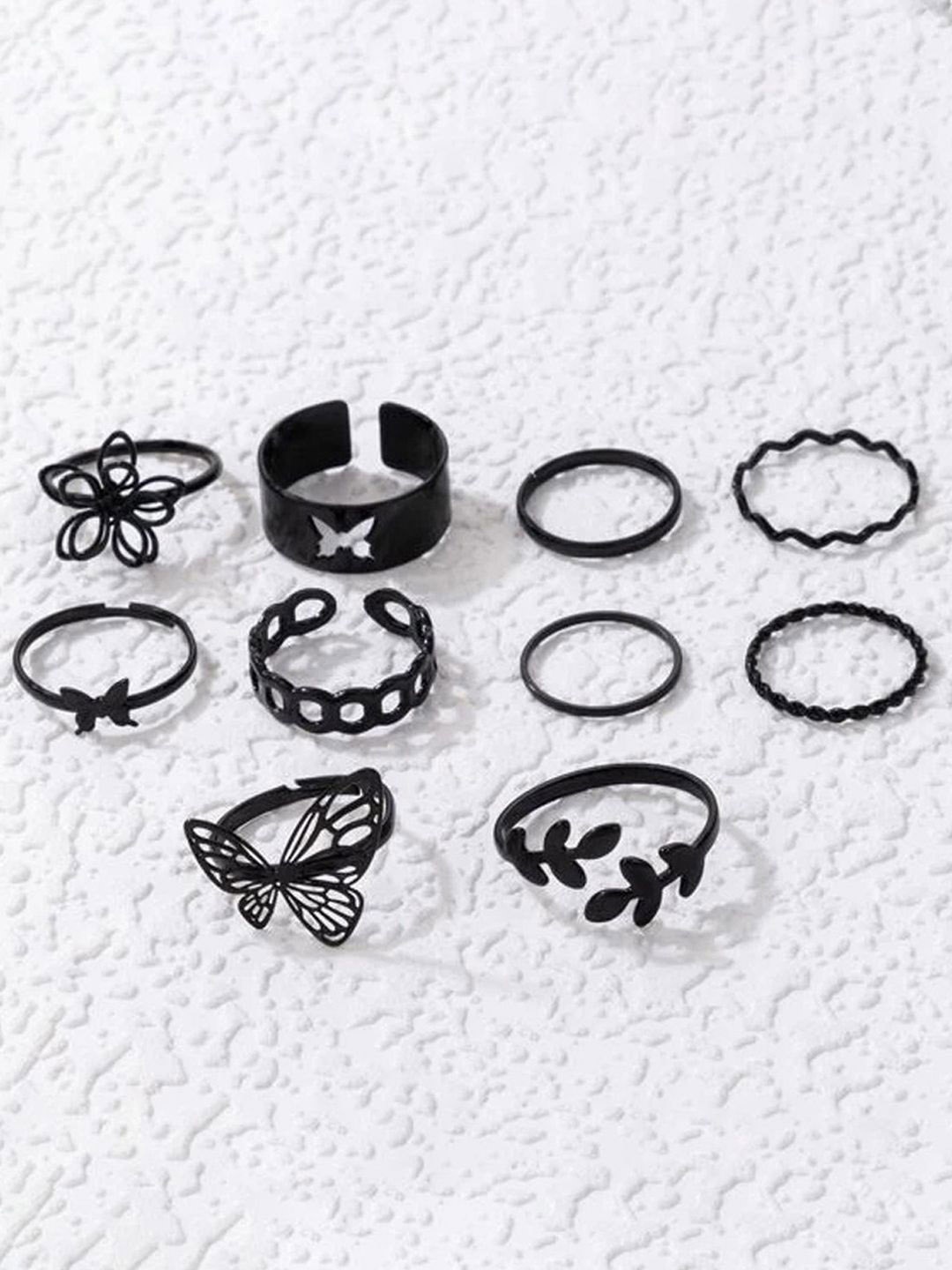

Jewels Galaxy Set Of 10 Stackable Finger Rings, Black