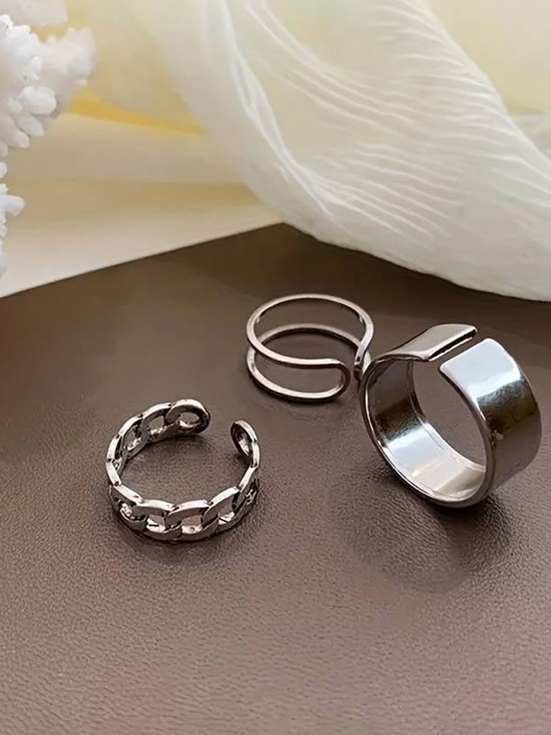 

Jewels Galaxy Pack of 3 Silver-Plated Adjustable Finger Ring