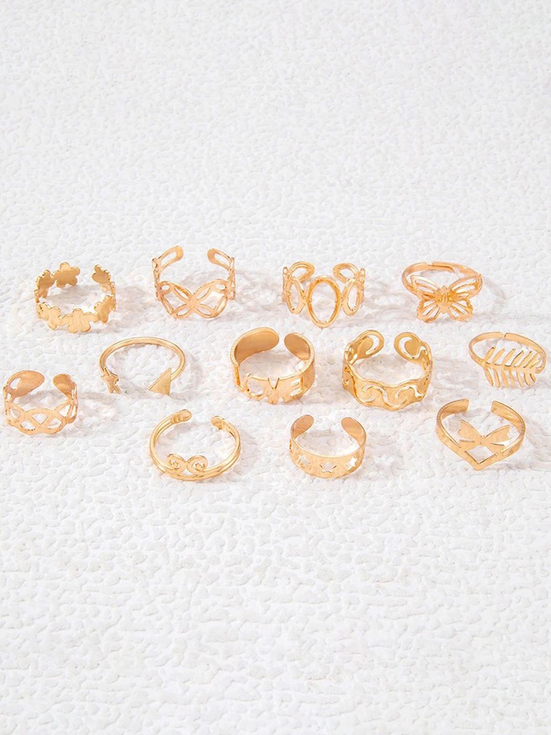 

Jewels Galaxy Set Of 12 Gold Plated Adjustable Finger Rings