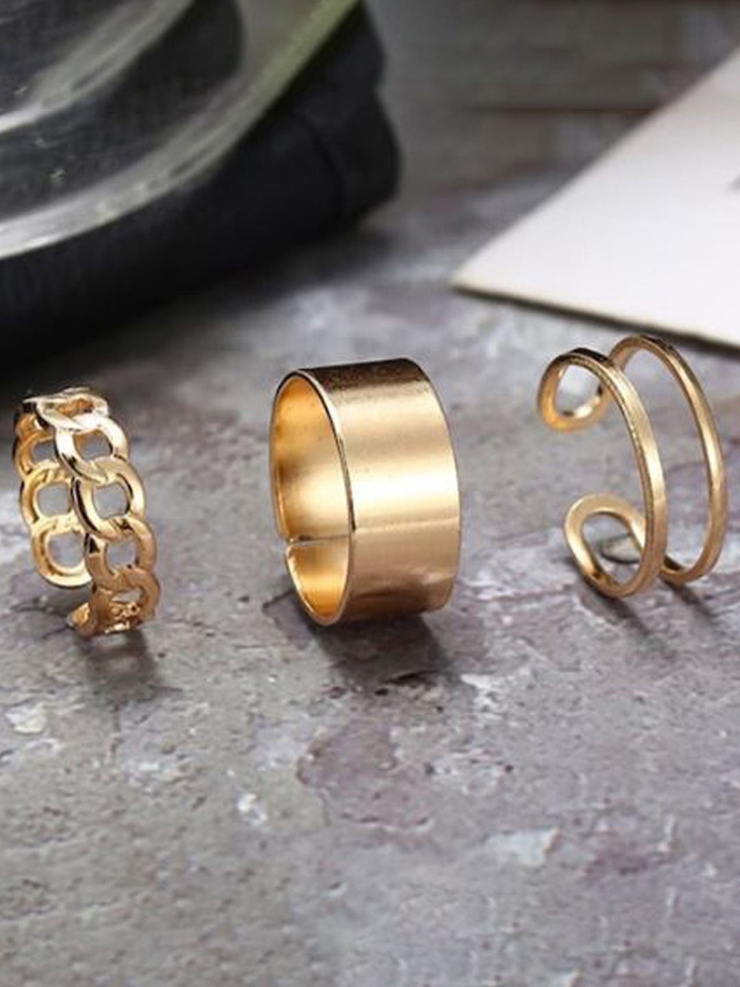 

Jewels Galaxy Set of 3 Gold-Plated Contemporary Stackable Finger Ring