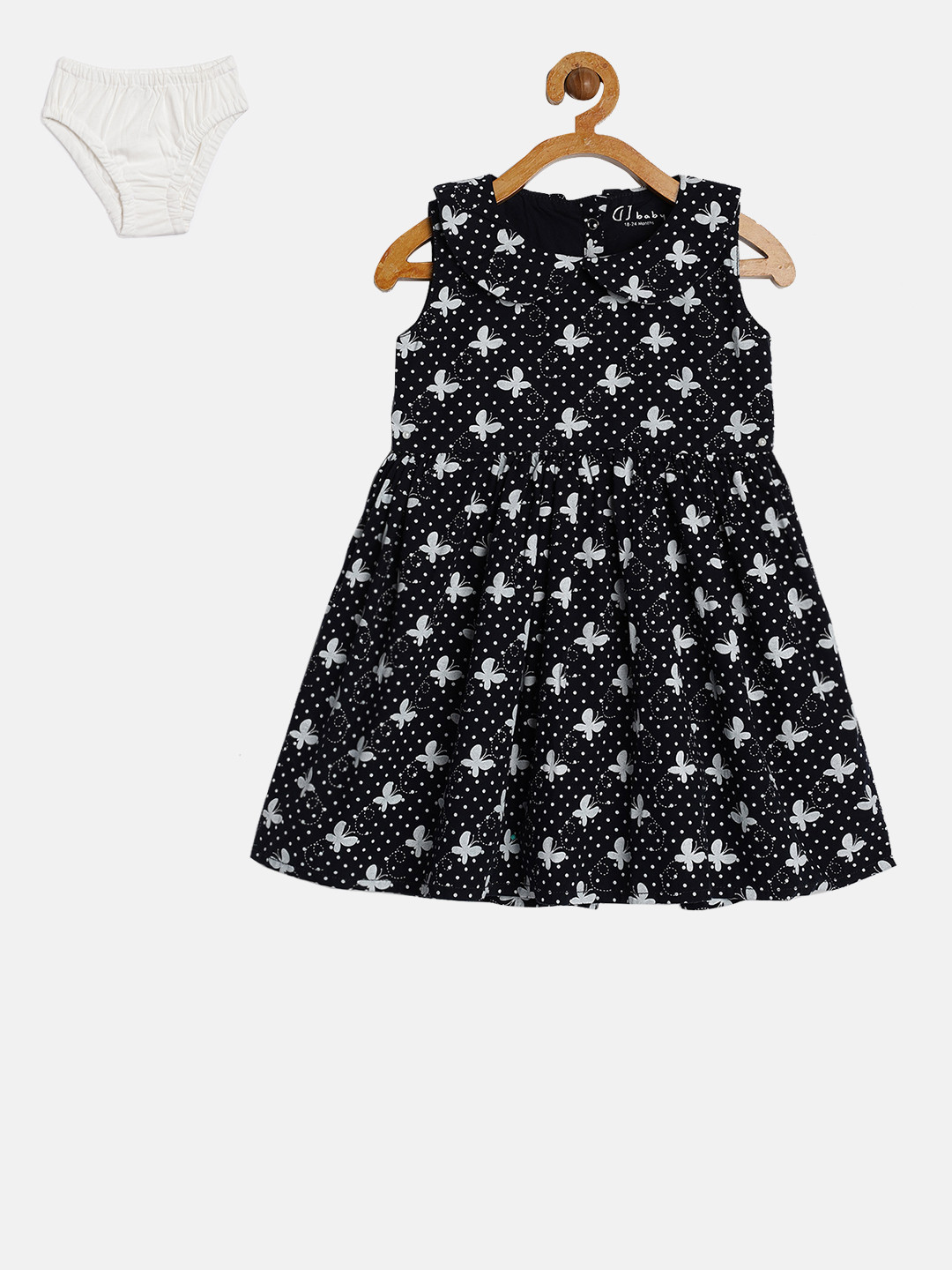 

Gini and Jony Girls Navy Blue & White Fit and Flare Dress