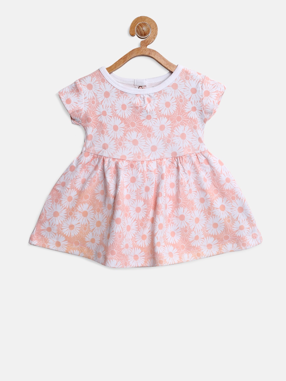 

Gini and Jony Girls Peach-Coloured & White Floral Print Fit and Flare Dress