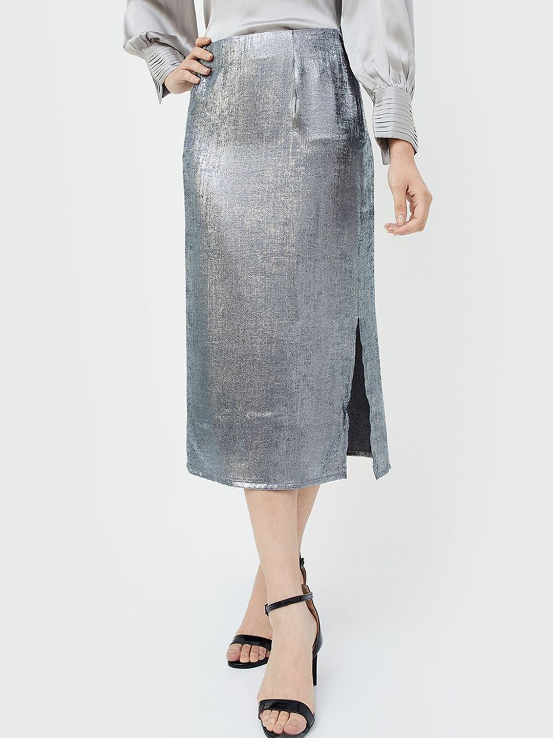 

CODE by Lifestyle Side Slit Straight Skirt, Silver