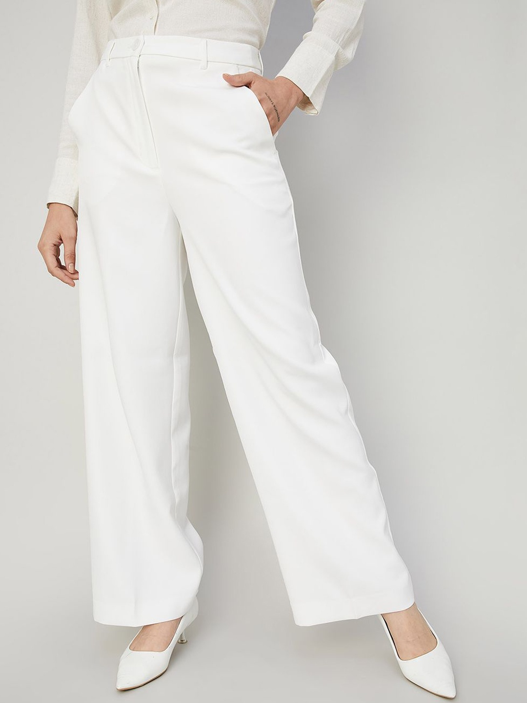 

CODE by Lifestyle Women High-Rise Parallel Trousers, White