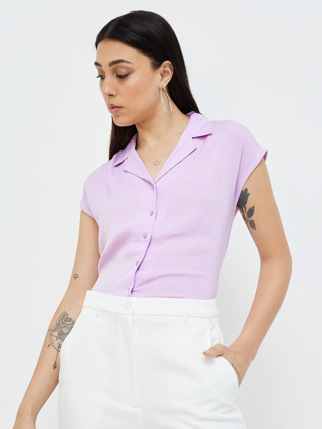 

CODE by Lifestyle Lapel Collar Shirt Style Top, Purple