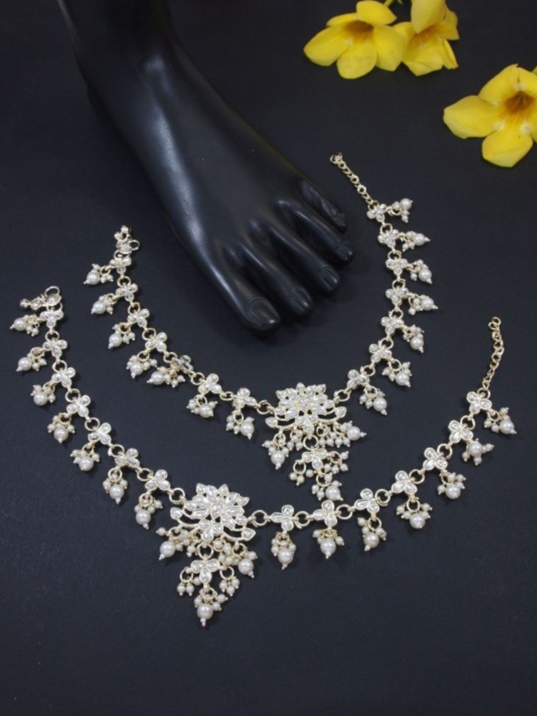 

I Jewels Gold Plated Artificial Stones and Beads Anklet