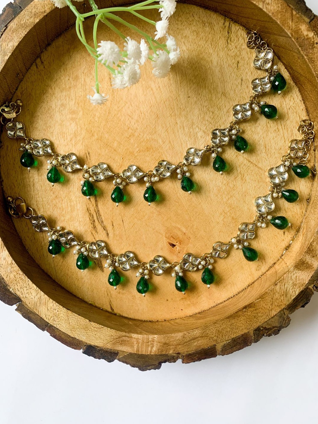 

I Jewels Gold Plated Artificial Stones and Beads Anklet