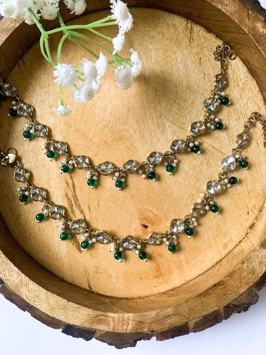 

I Jewels Gold Plated Artificial Stones and Beads Anklet