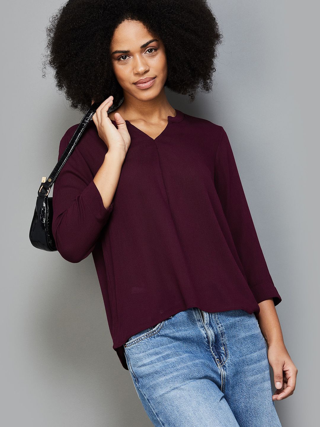 

Fame Forever by Lifestyle Solid Round Neck Top, Burgundy