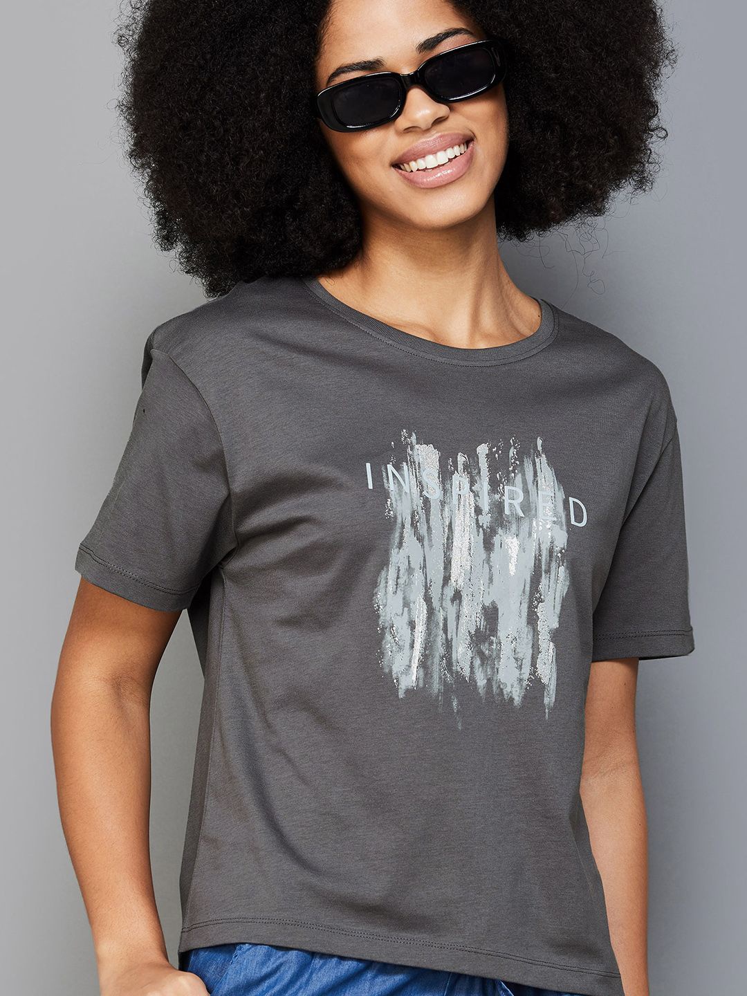 

Fame Forever by Lifestyle Print Cotton Top, Grey