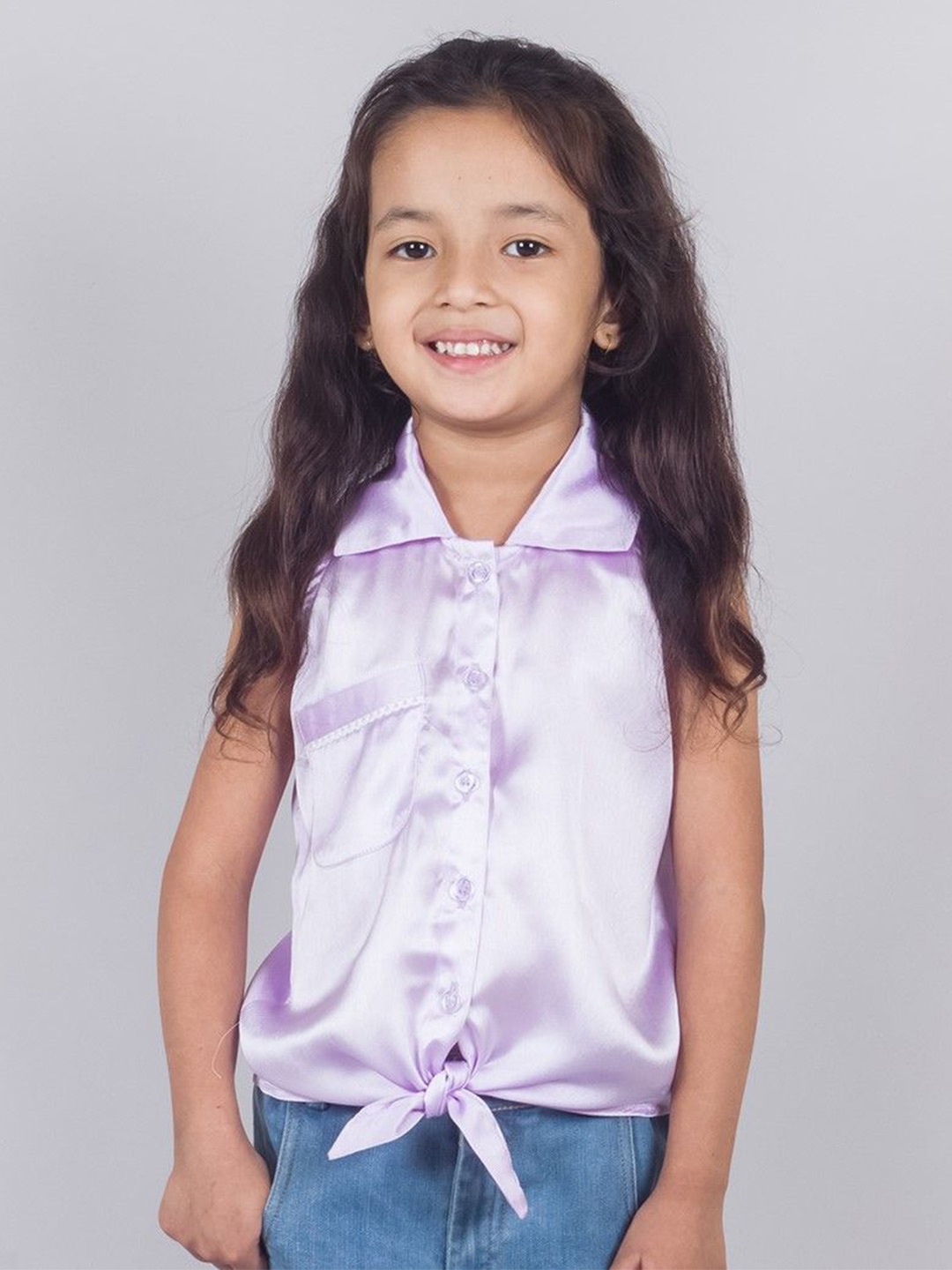 

Tangerine Closet Girls Solid Shirt Collar Top, Lavender