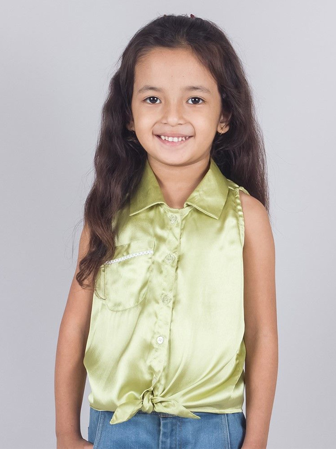 

Tangerine Closet Girls Solid Shirt Collar Top, Green