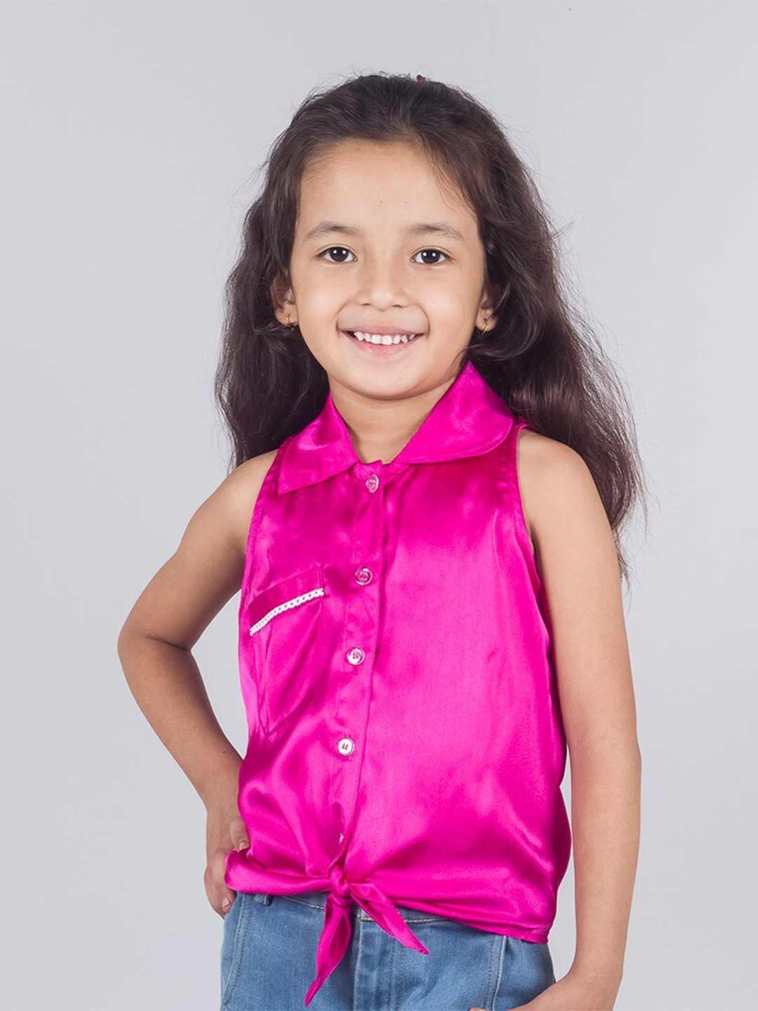 

Tangerine Closet Girls Solid Shirt Collar Top, Magenta