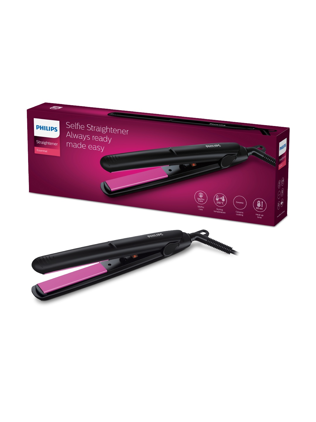 

Philips HP8302/06 Selfie SilkPro Care Hair Straightener with Ceramic Plates- Black