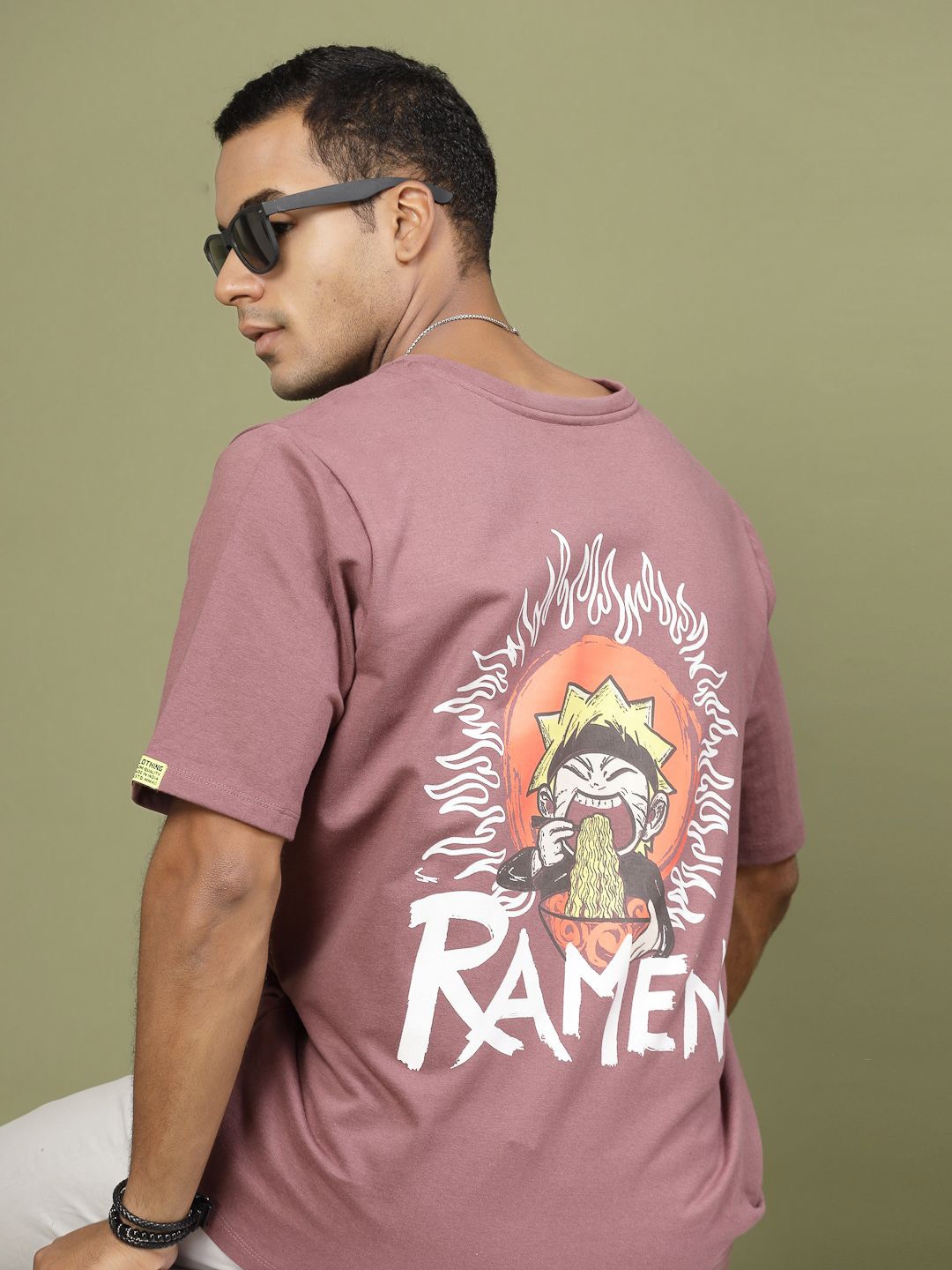 

Rigo Printed Drop-Shoulder Sleeves Oversized Fit Cotton T-shirt, Mauve