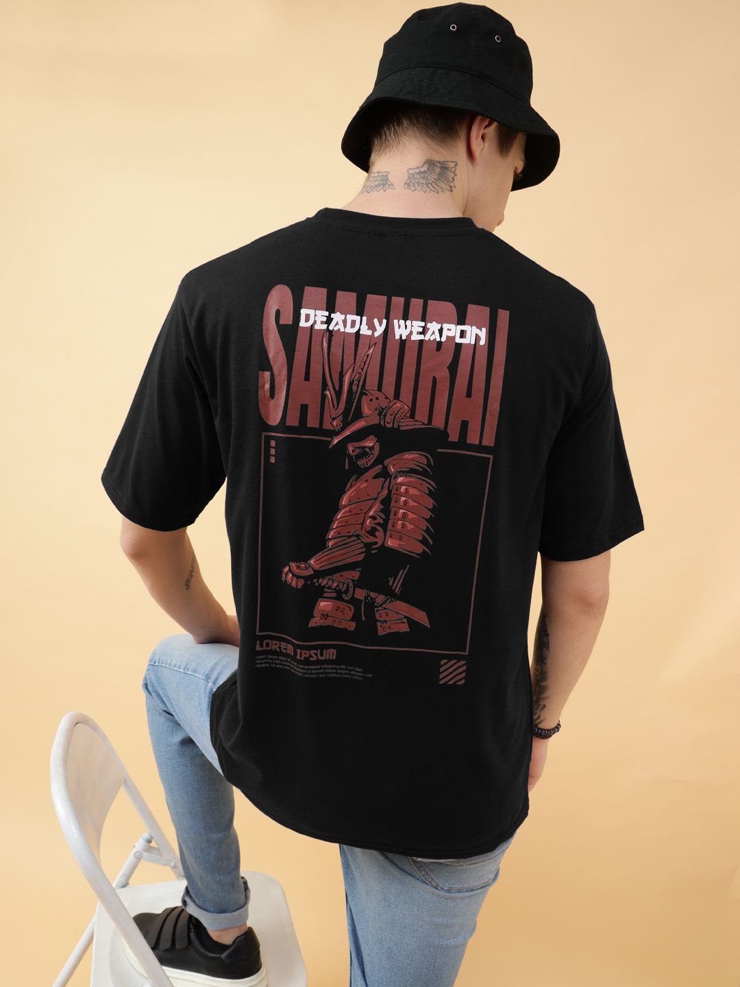 

Bukkl Oversized Graphic Printed Cotton T-shirt, Black