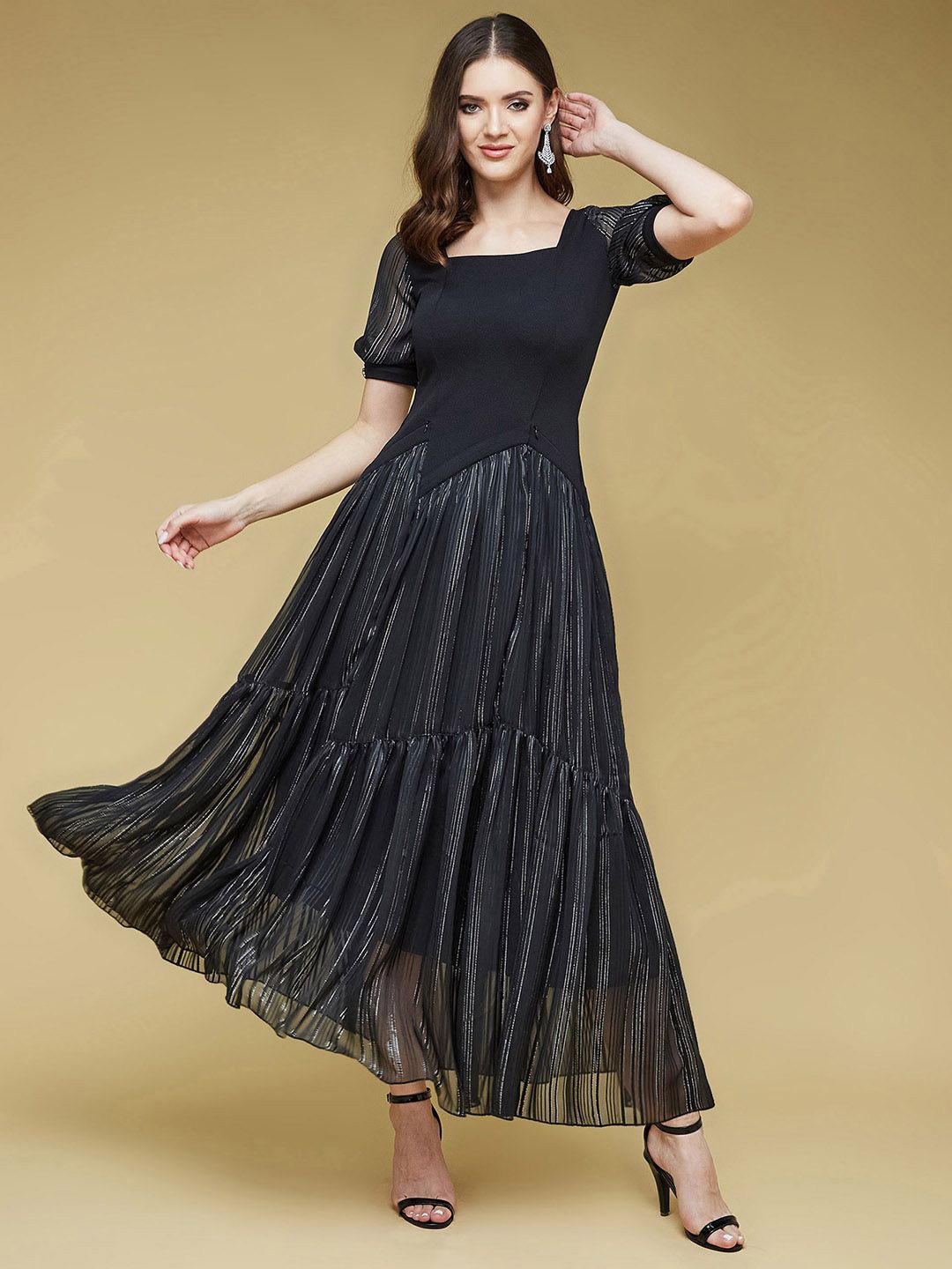 

Life With Pockets Square Neck Georgette Maxi Dress, Black