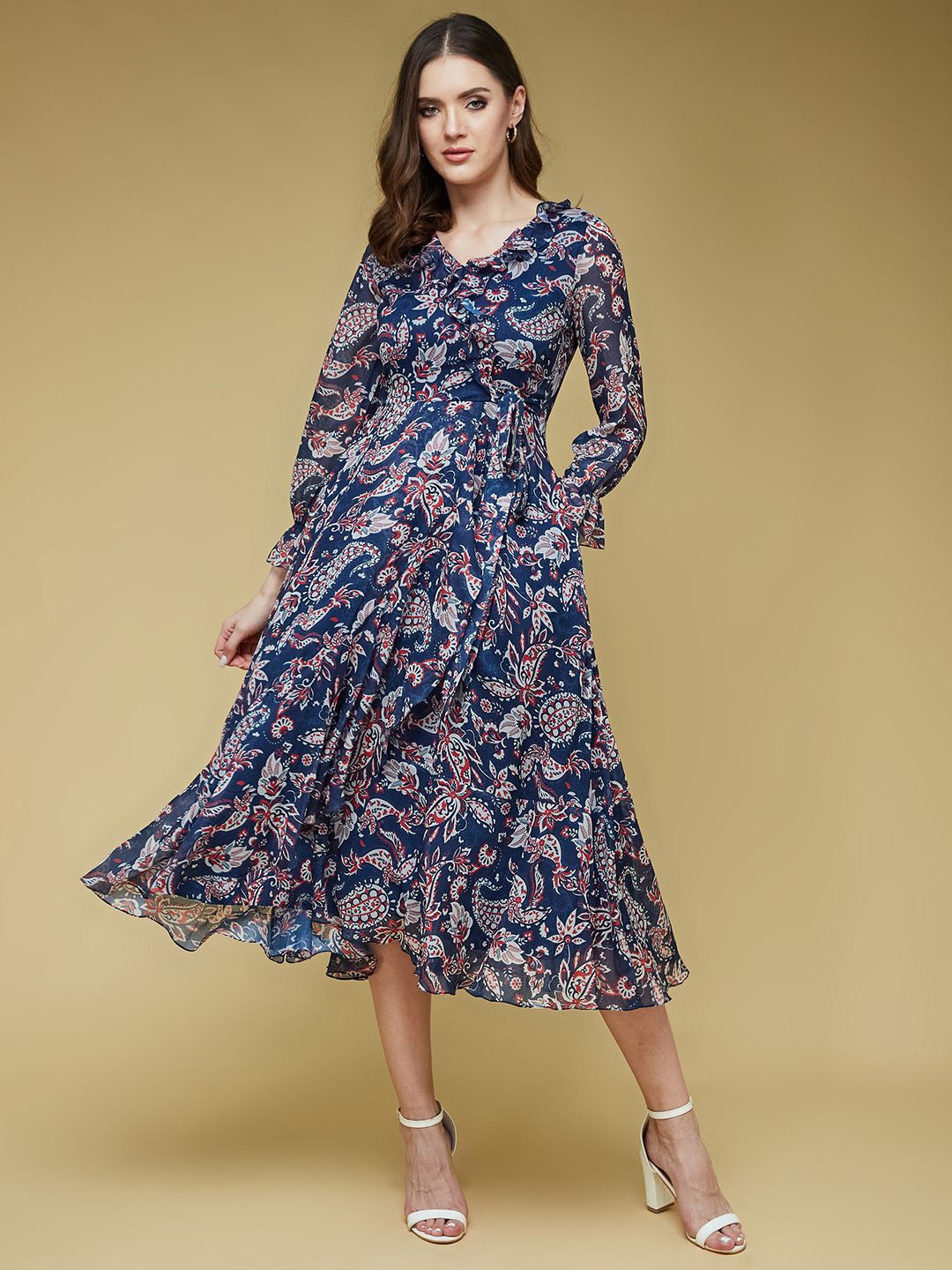 

Life With Pockets Floral Print A-Line Midi Dress, Navy blue