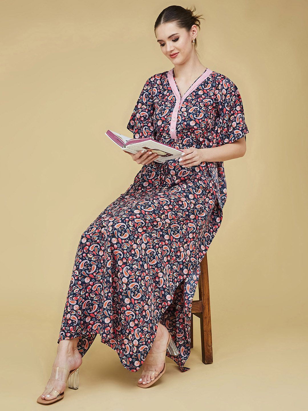 

Life With Pockets Floral Print V-Neck Maxi Kaftan Dress, Pink