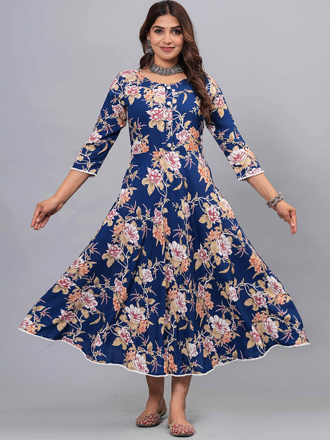 

KALINI Floral Printed Floral Anarkali Kurta, Blue