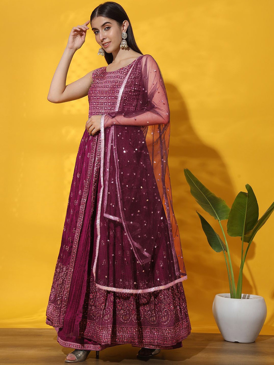 

Chhabra 555 Embellished Kurta Sets, Purple