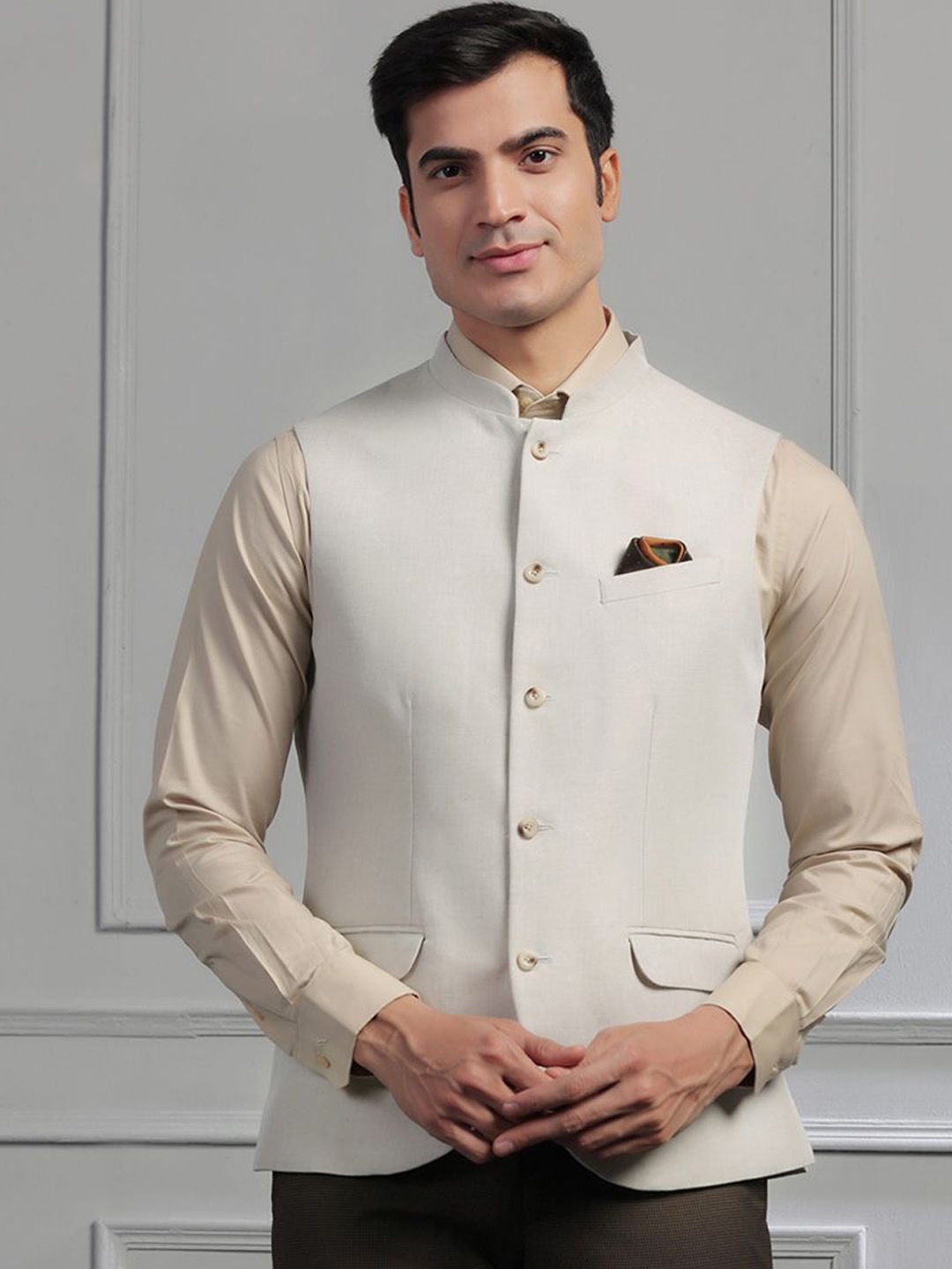 

Blackberrys Pure Cotton Nehru Jacket, Beige
