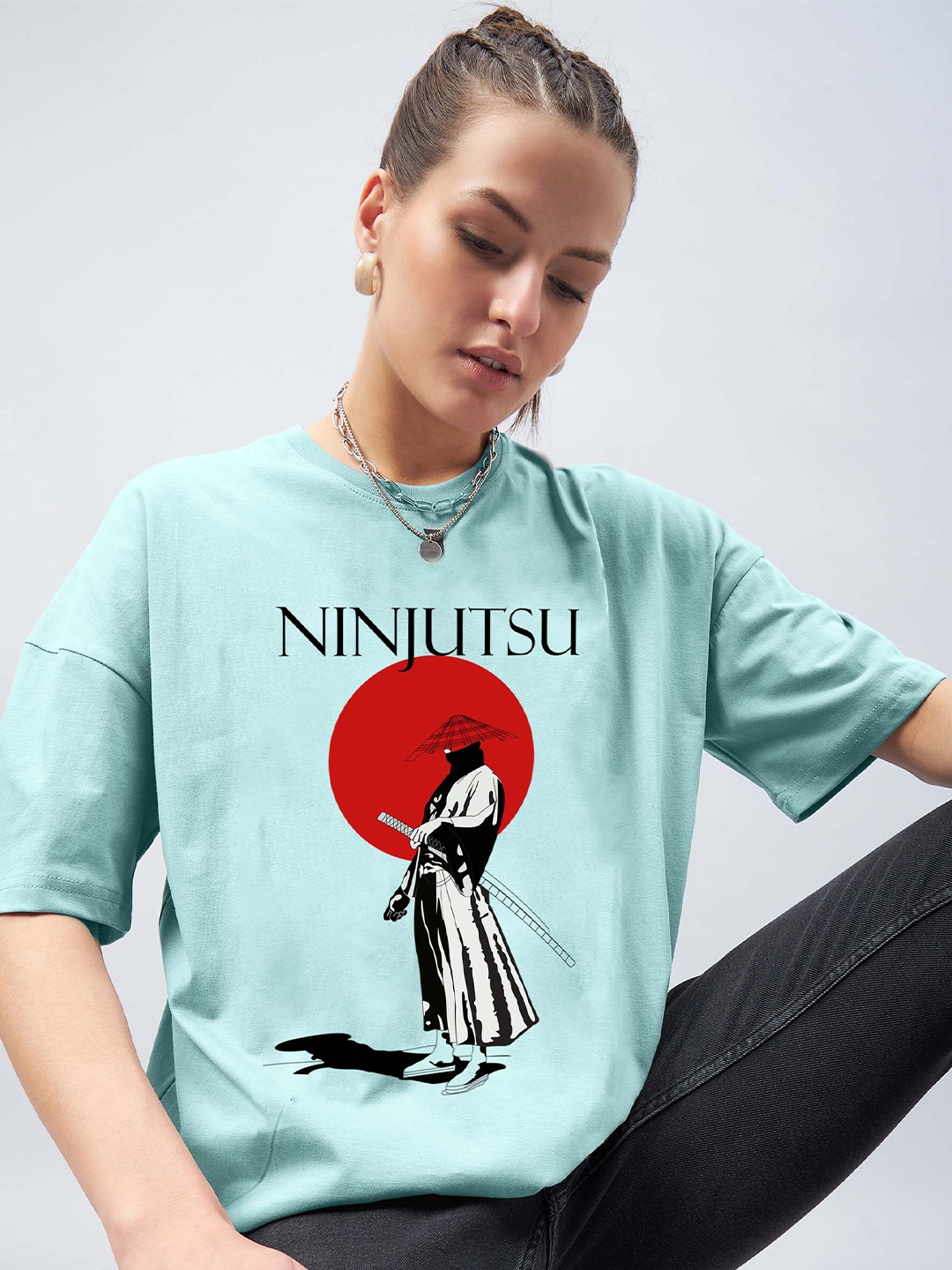 

GESPO Women Graphic Printed Round Neck T-shirt, Turquoise blue