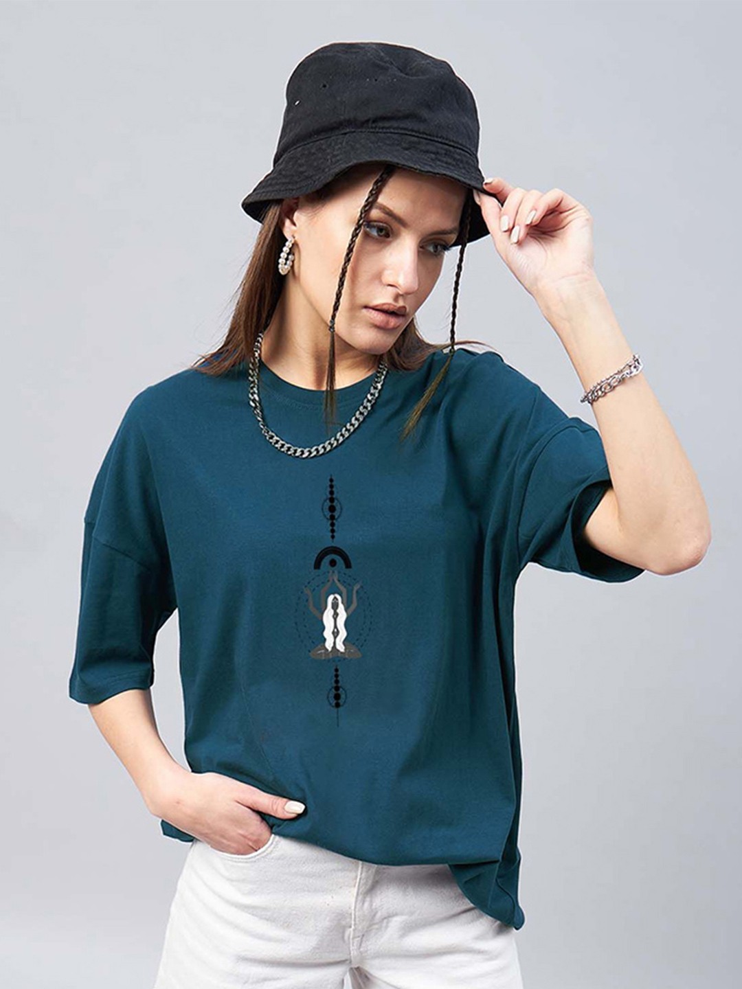

GESPO Women Graphic Printed Round Neck T-shirt, Teal