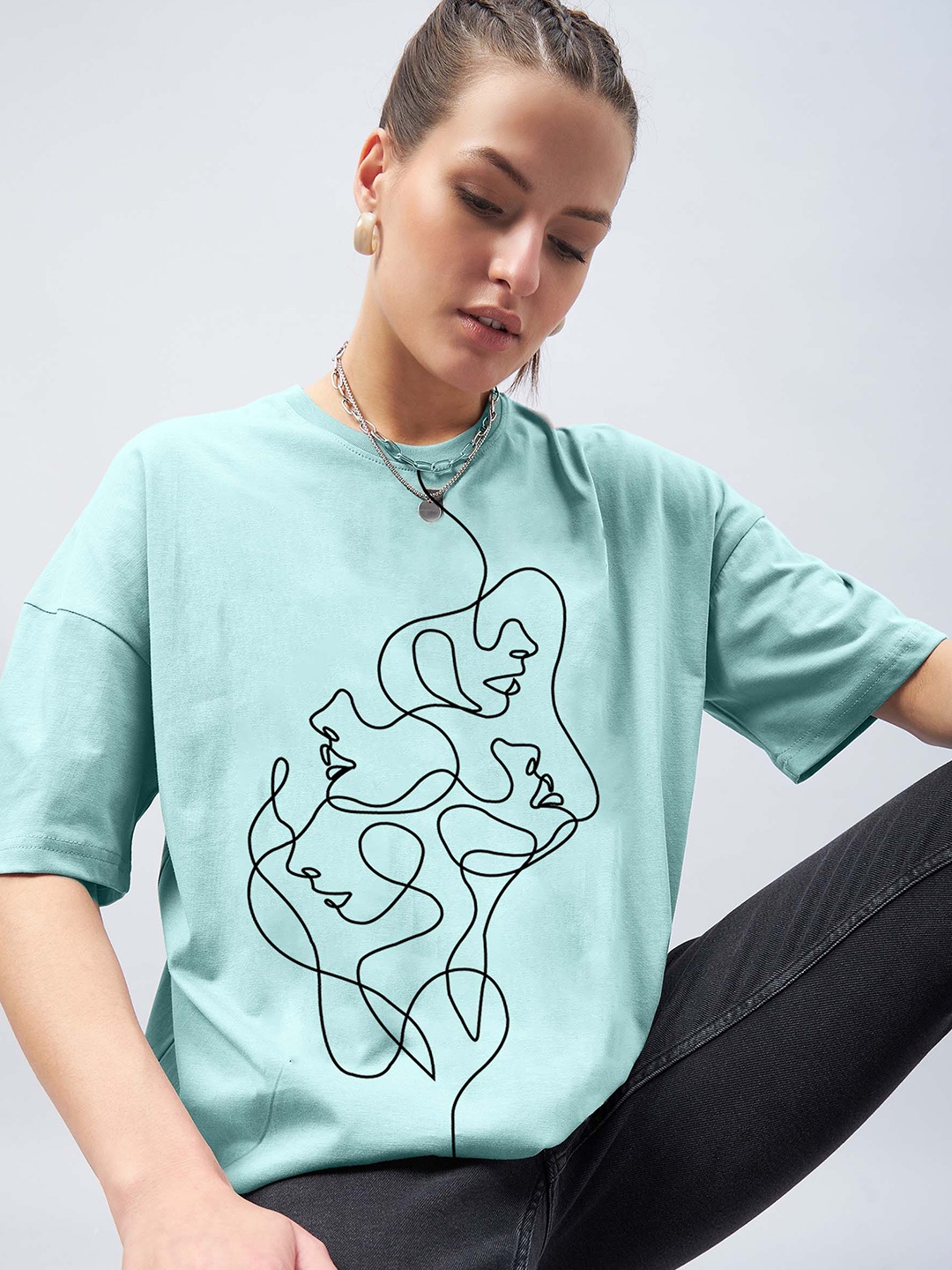 

GESPO Women Graphic Printed Round Neck T-shirt, Turquoise blue