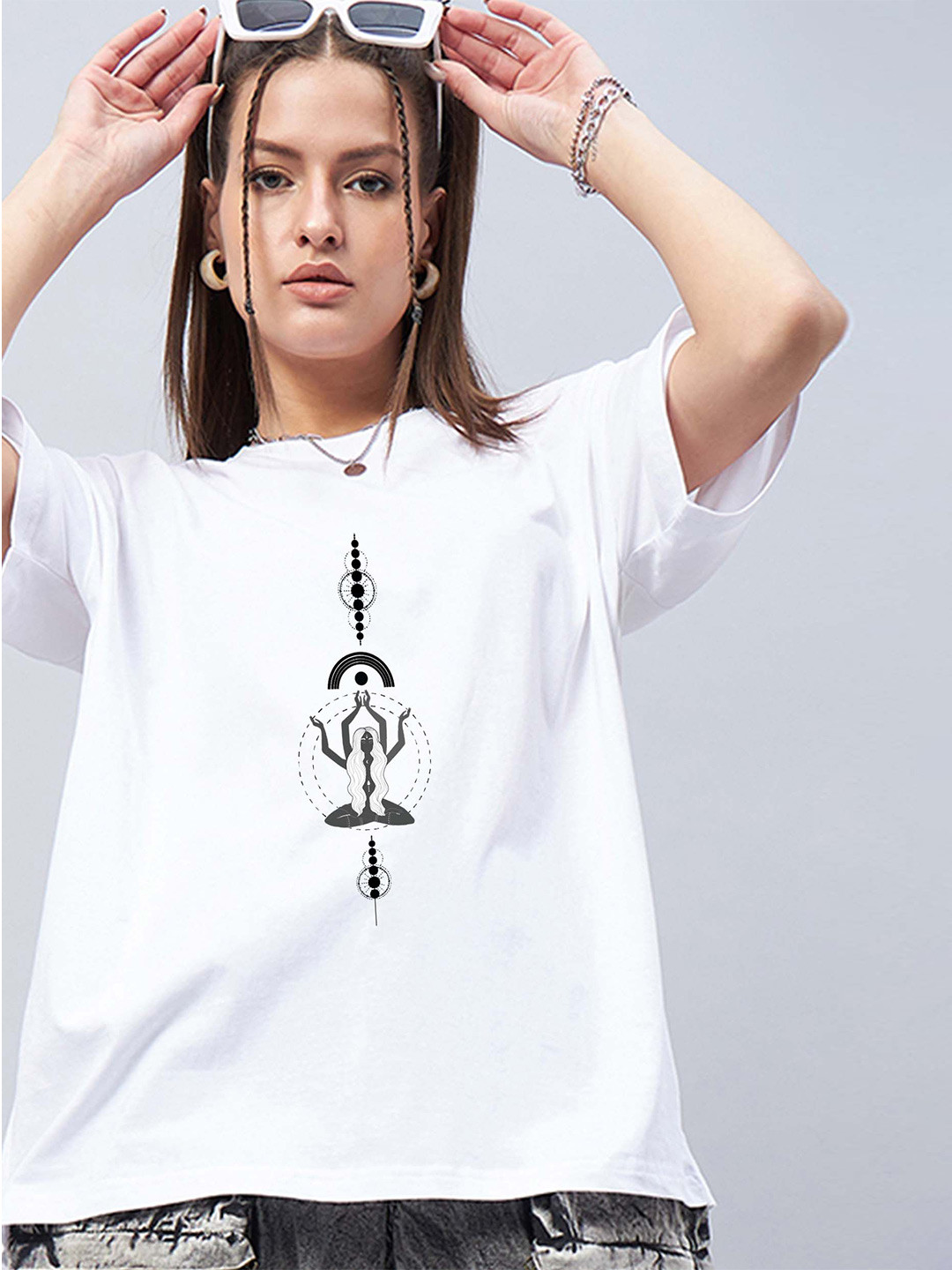 

GESPO Graphic Printed Round Neck Oversized T-shirt, White