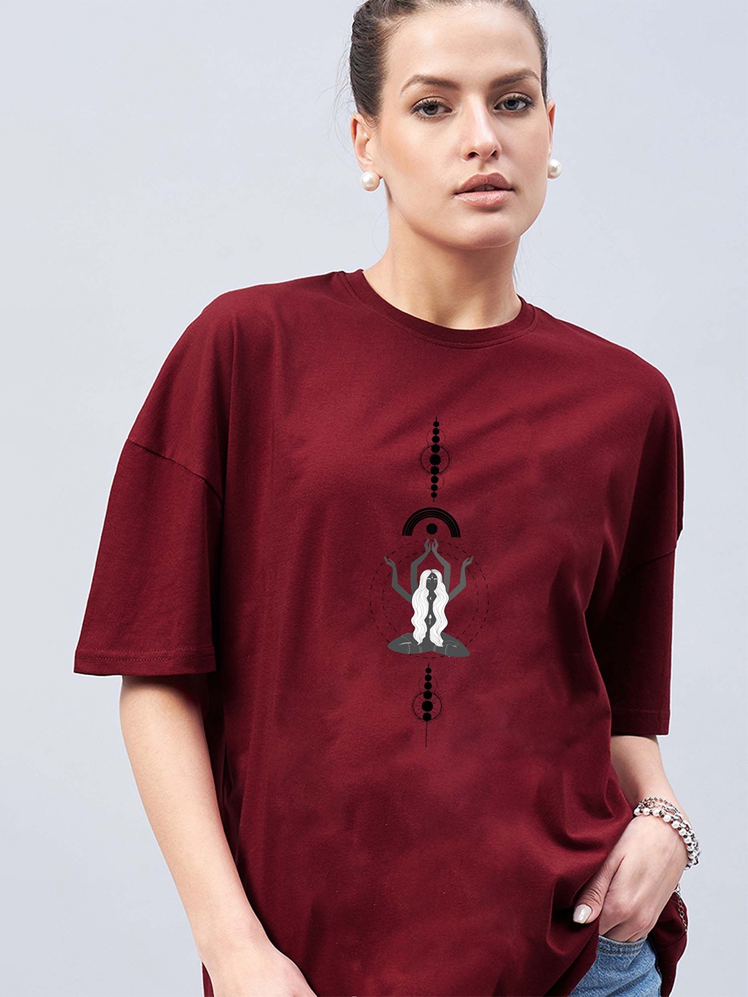 

GESPO Women Graphic Printed Round Neck T-shirt, Maroon