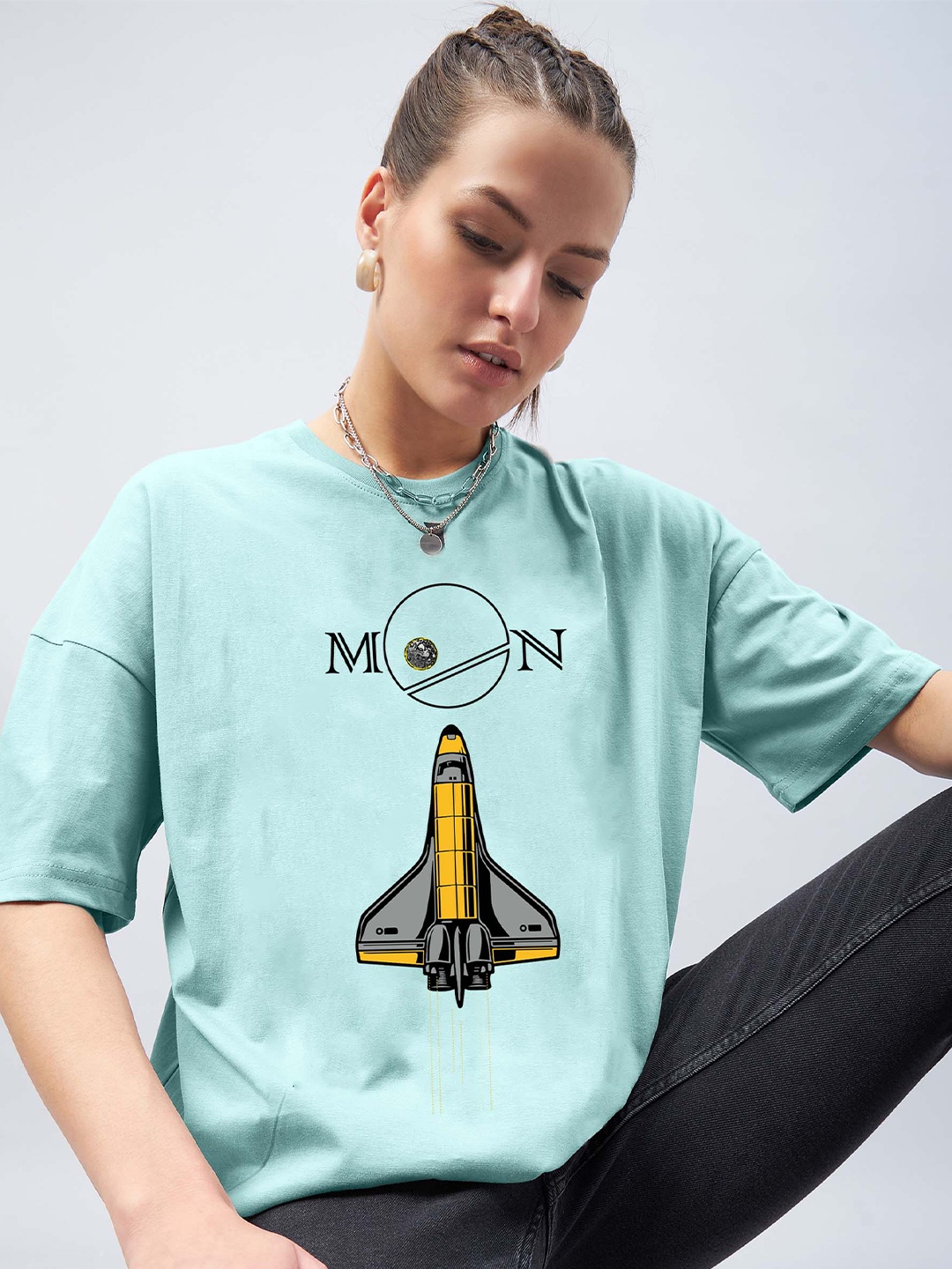 

GESPO Women Graphic Printed Round Neck T-shirt, Turquoise blue