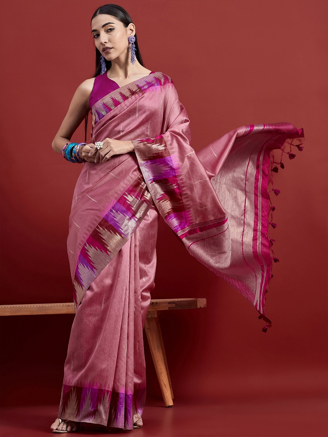

all about you Woven Design Zari Banarasi Saree, Pink