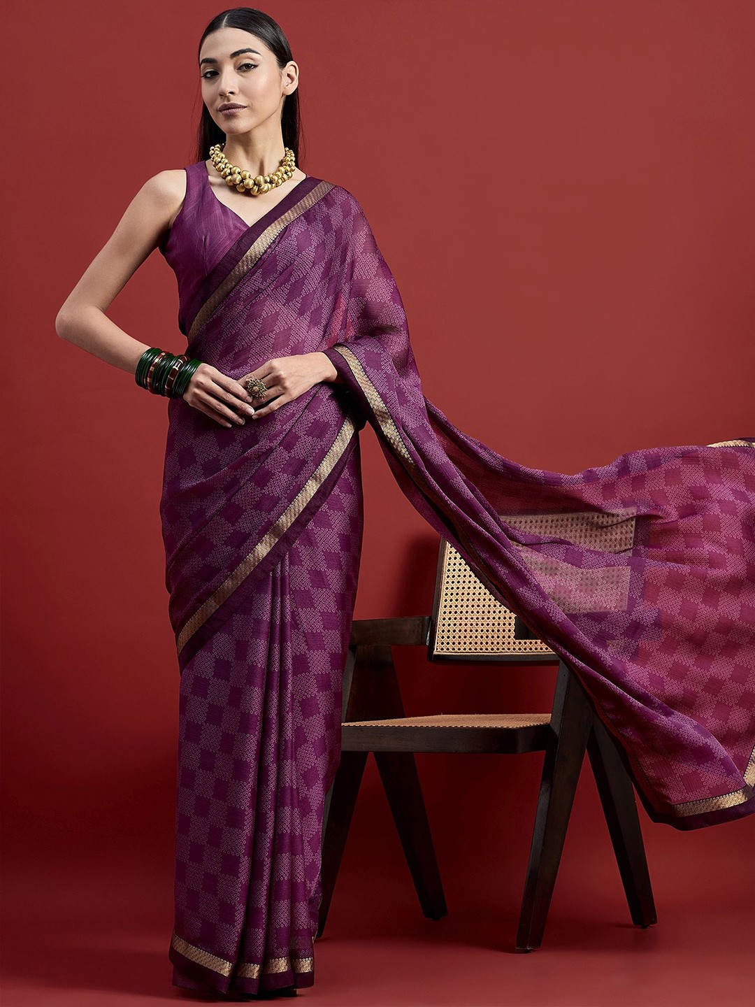 

all about you Zari Pure Chiffon Saree, Purple