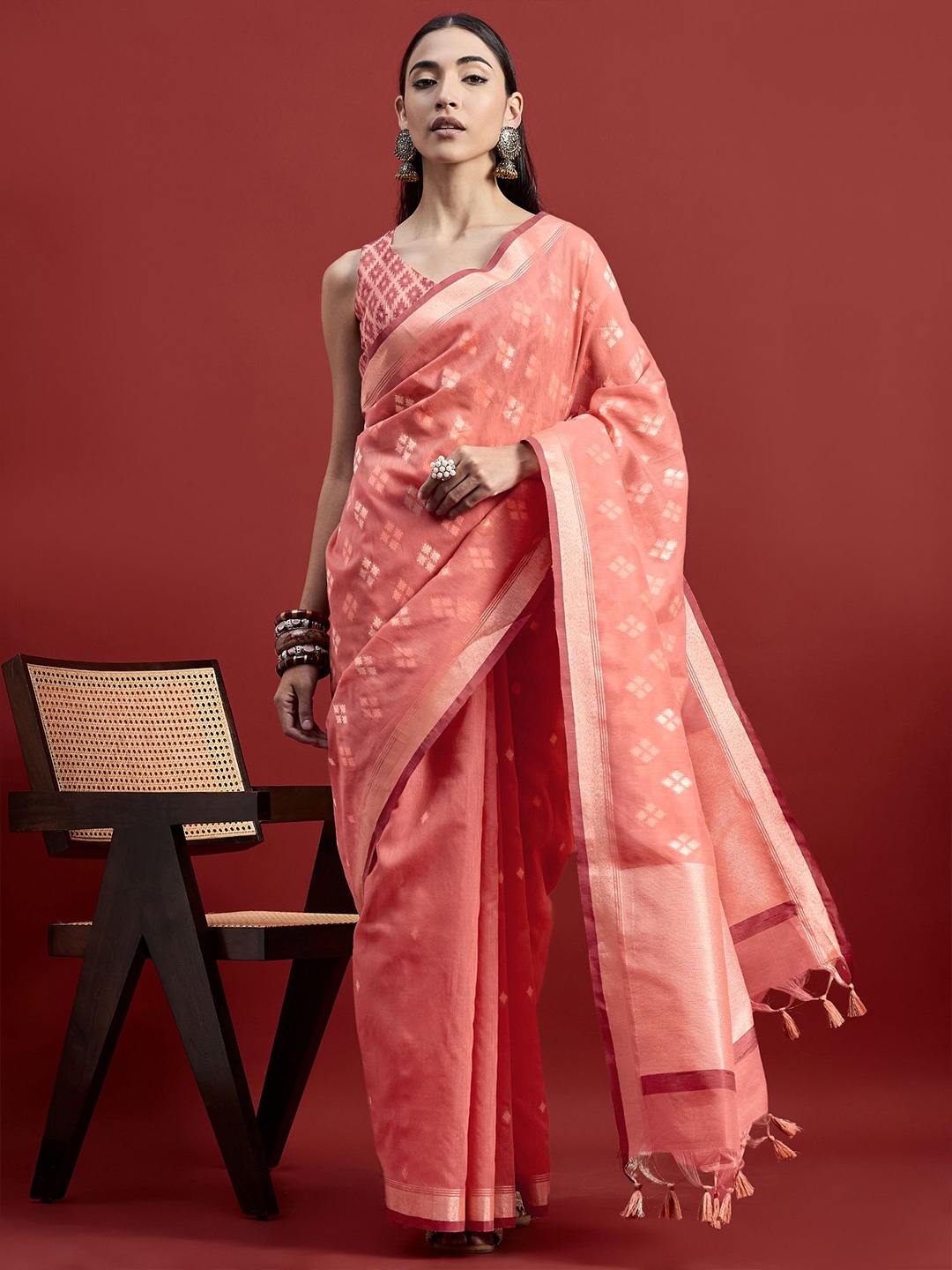 

all about you Ethnic Motifs Banarasi Saree, Peach