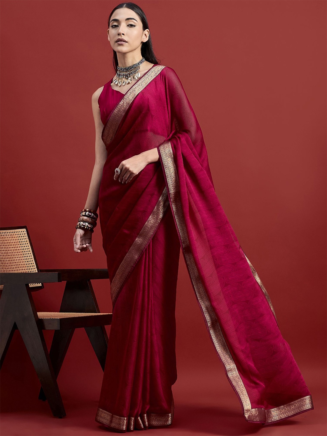 

all about you Zari Pure Chiffon Saree, Maroon