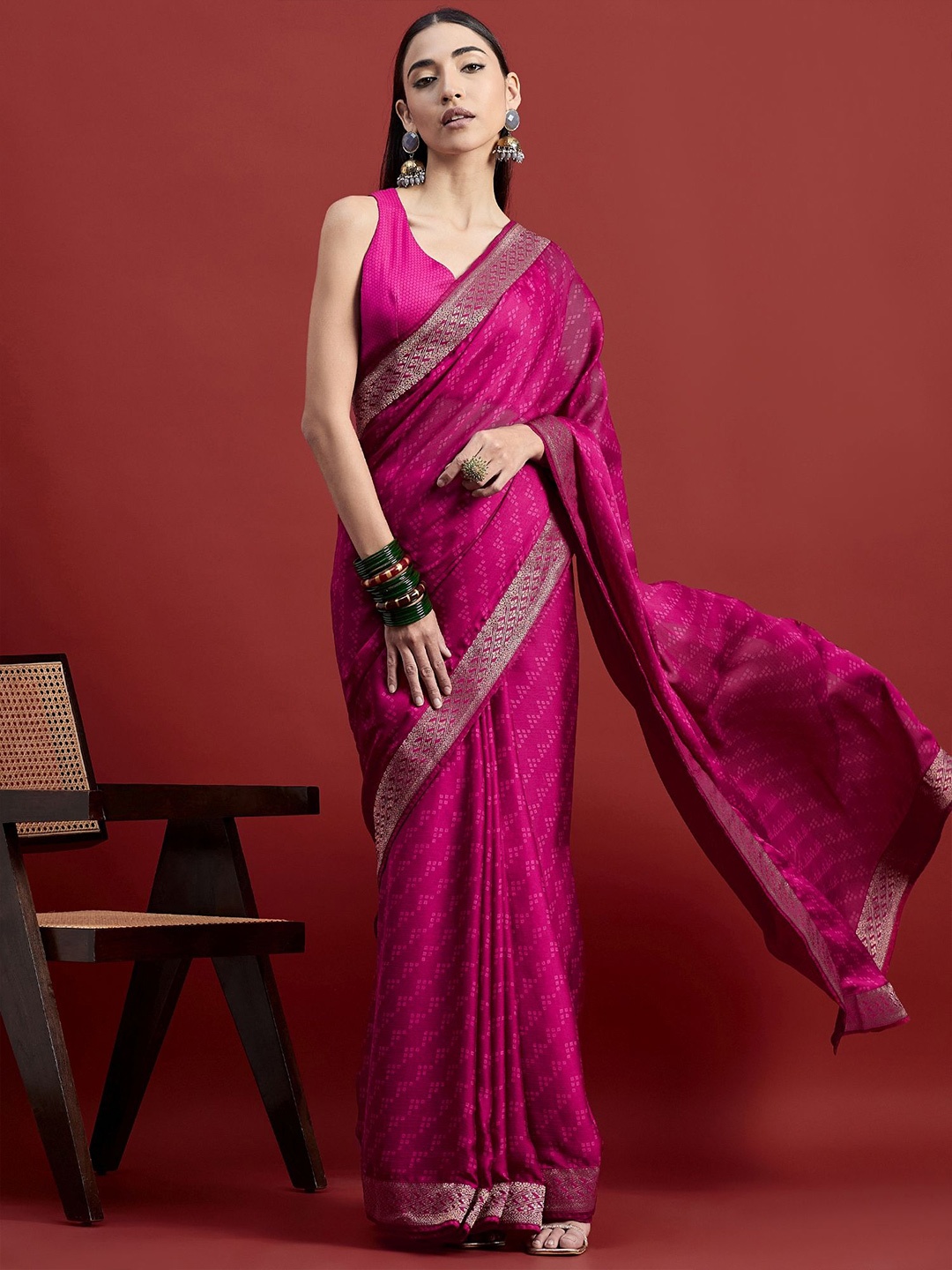 

all about you Pure Chiffon Designer Saree, Pink