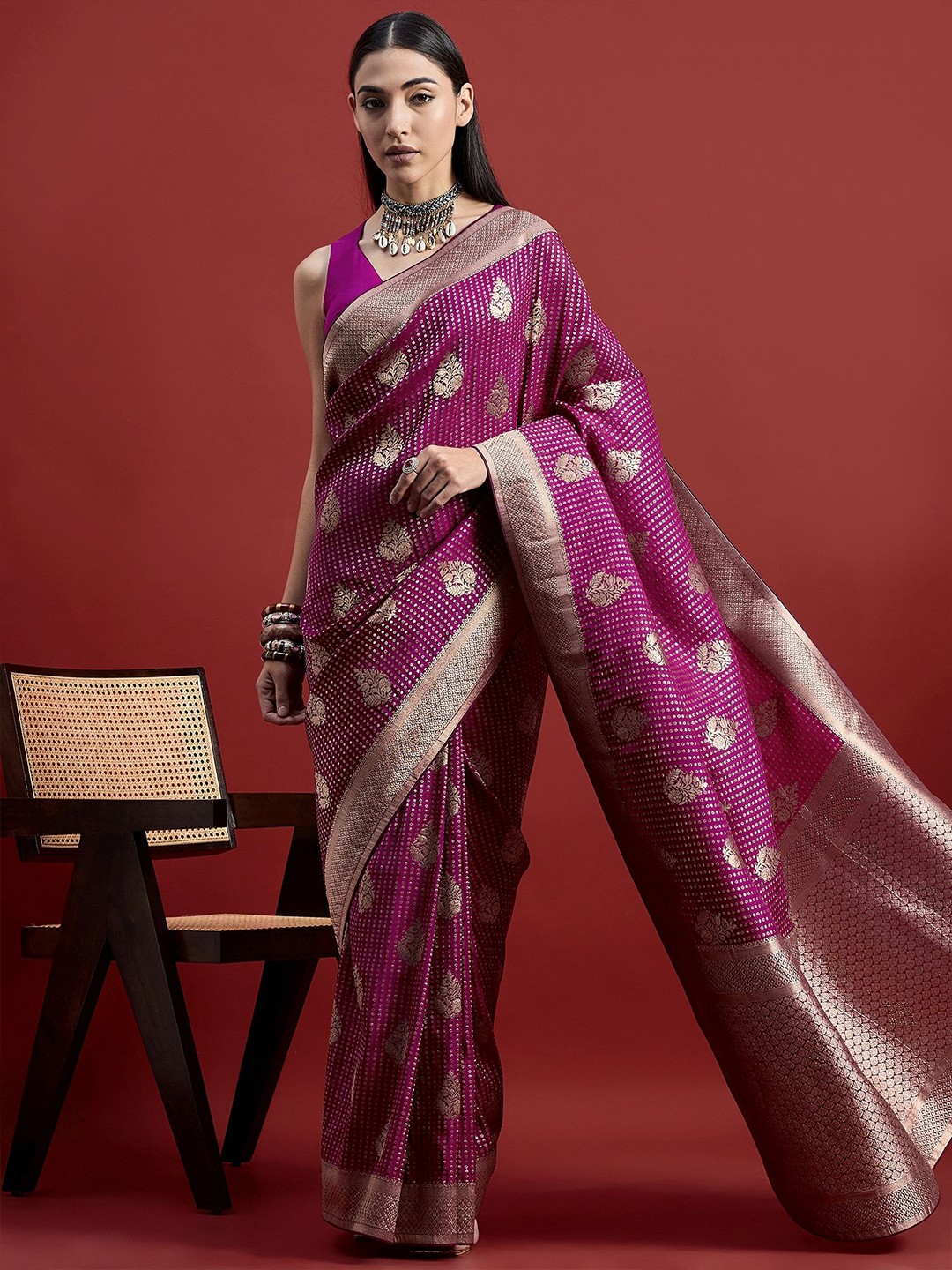 

all about you Woven Design Organza Designer Banarasi Saree, Purple