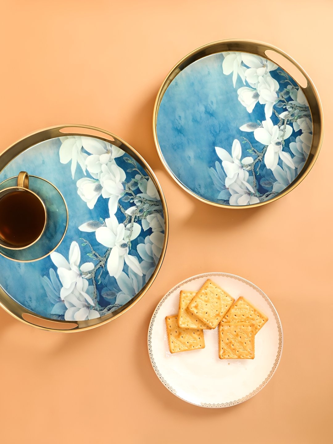 

THE HOME CO. 2-Pcs Blue Printed Serving Tray