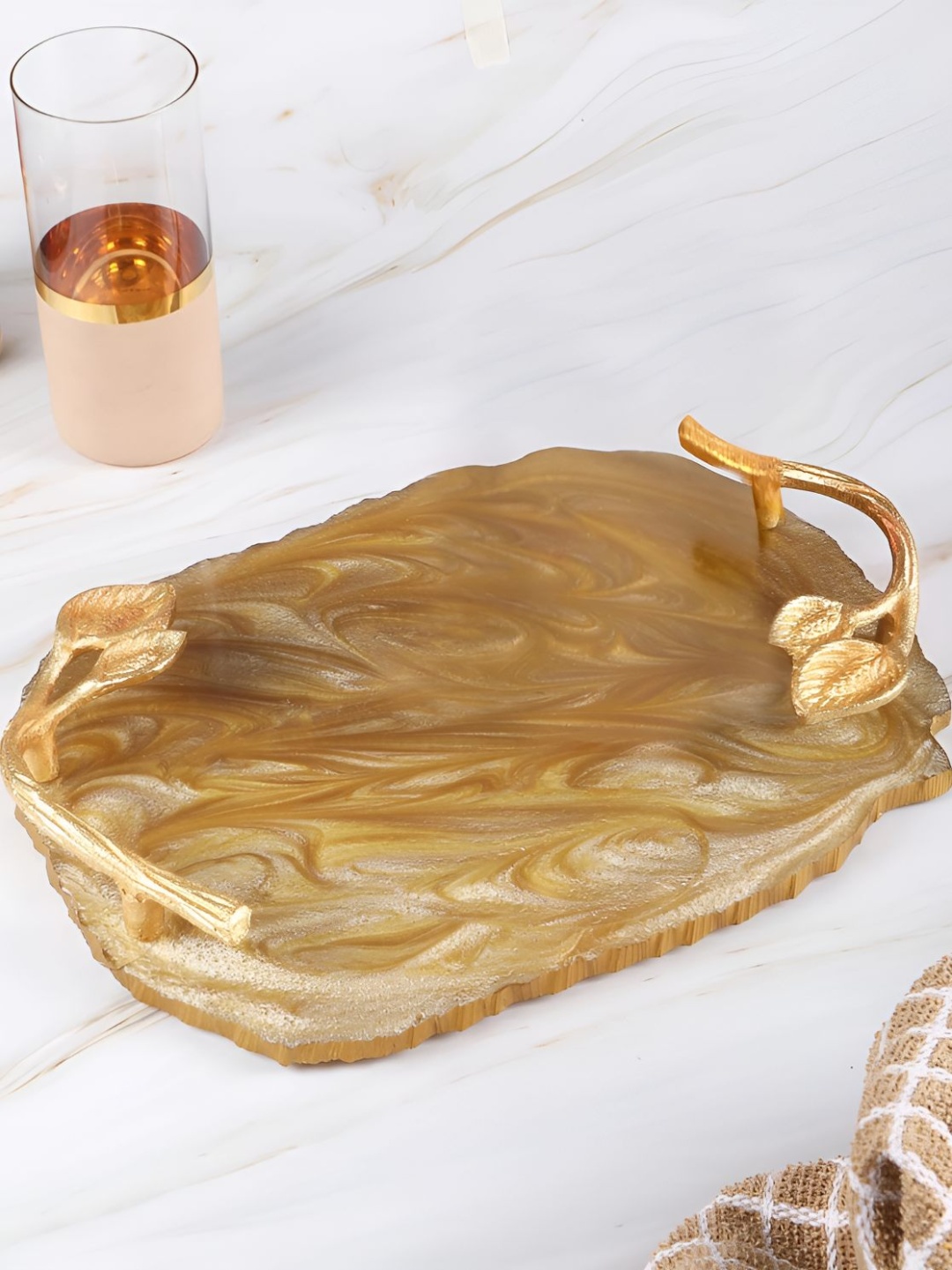 

THE HOME CO. Gold Toned Textured Rectangle Serving Tray
