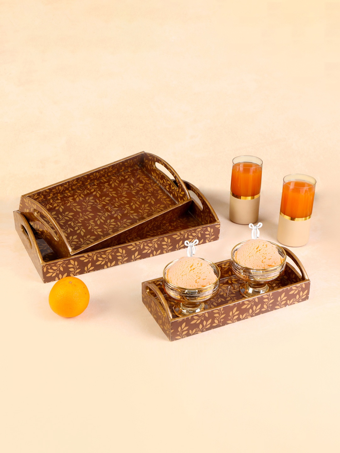 

THE HOME CO. 3 Pcs Wooden Textured Serving Trays, Gold