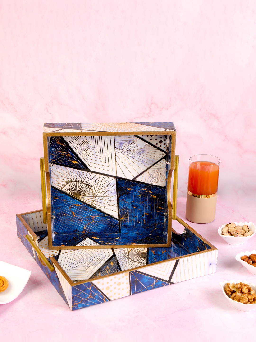 

THE HOME CO. 2 Pcs Blue Wood Serving Trays