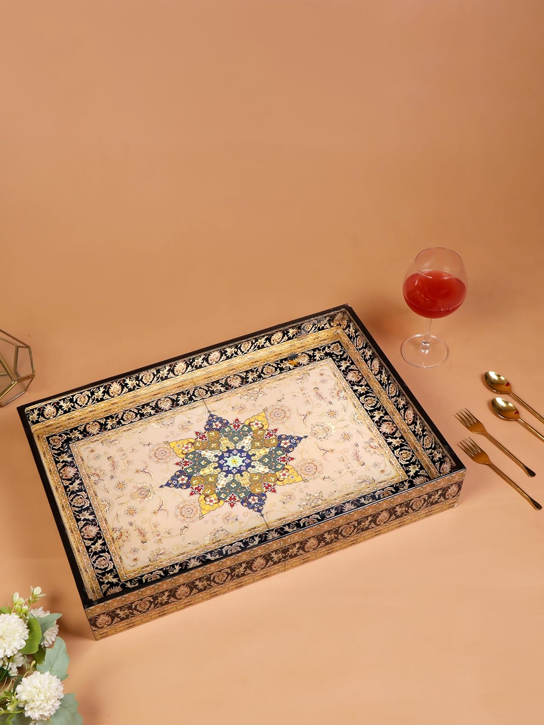 

THE HOME CO. Cream-Coloured Wooden Serving Tray