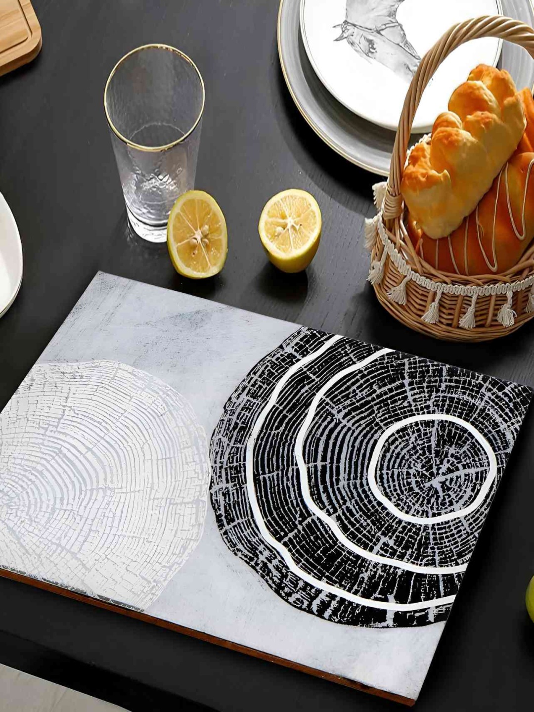 

THE HOME CO. Grey & Black Abstract Printed Rectangle Table Placemat