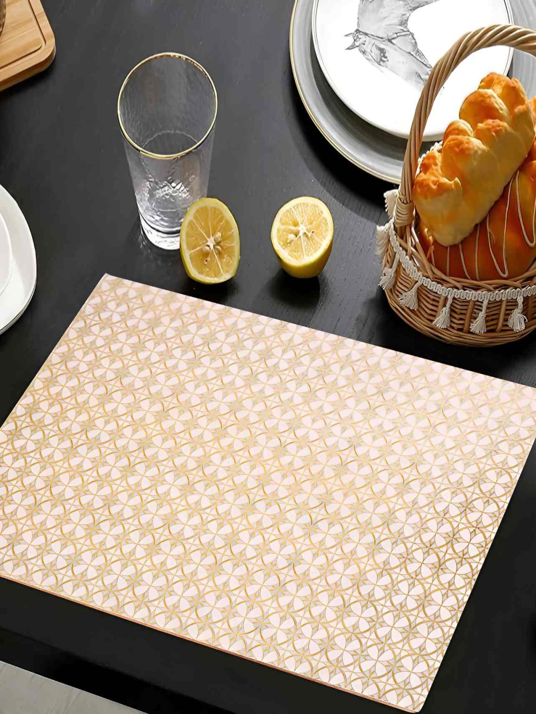 

THE HOME CO. White & Gold Toned Geometric Printed Rectangle Table Placemat